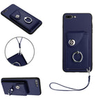 Capa de Telefone PU com Porta-Cartões em Forma de Órgão e Anel Suporte com Cordão, Para iPhone XS / X, Para iPhone XR, Para iPhone XS Max, Para iPhone 8 Plus / 7 Plus