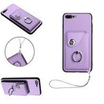 Capa de Telefone PU com Porta-Cartões em Forma de Órgão e Anel Suporte com Cordão, Para iPhone XS / X, Para iPhone XR, Para iPhone XS Max, Para iPhone 8 Plus / 7 Plus