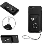 Capa de Telefone PU com Porta-Cartões em Forma de Órgão e Anel Suporte com Cordão, Para iPhone XS / X, Para iPhone XR, Para iPhone XS Max, Para iPhone 8 Plus / 7 Plus