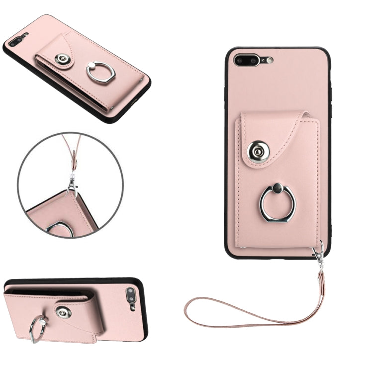 Capa de Telefone PU com Porta-Cartões em Forma de Órgão e Anel Suporte com Cordão, Para iPhone XS / X, Para iPhone XR, Para iPhone XS Max, Para iPhone 8 Plus / 7 Plus