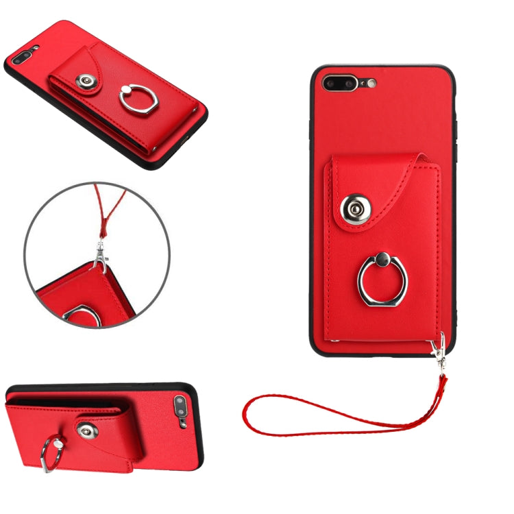 Capa de Telefone PU com Porta-Cartões em Forma de Órgão e Anel Suporte com Cordão, Para iPhone XS / X, Para iPhone XR, Para iPhone XS Max, Para iPhone 8 Plus / 7 Plus