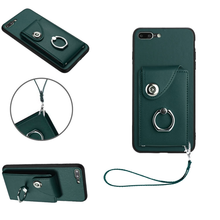 Capa de Telefone PU com Porta-Cartões em Forma de Órgão e Anel Suporte com Cordão, Para iPhone XS / X, Para iPhone XR, Para iPhone XS Max, Para iPhone 8 Plus / 7 Plus