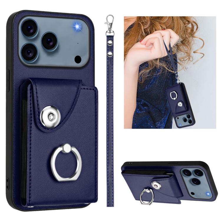 Capa de Telefone PU com Porta-Cartões em Forma de Órgão e Anel Suporte com Cordão, Para iPhone 17 Pro Max, Para iPhone 17 Pro, Para iPhone 17, Para iPhone Air, Para iPhone 15 Pro Max, Para iPhone 15 Pro, Para iPhone 15 Plus, Para iPhone 15