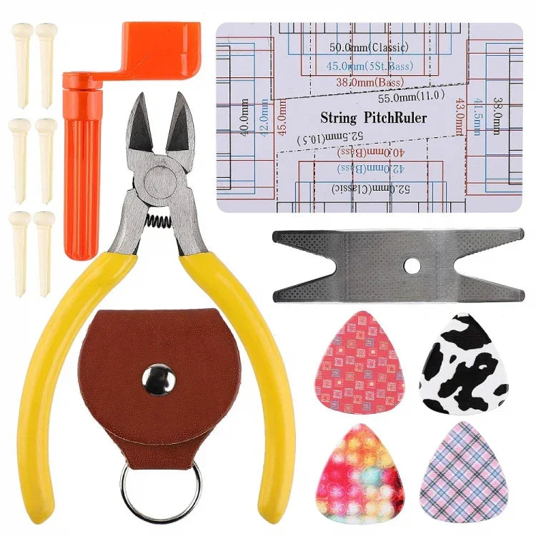 Conjunto de Ferramentas para Reparação de Guitarra, Lima, Chave, Cortador e Enrolador de Cordas, Polimento de Trastes, Kit de Reparação de Guitarra