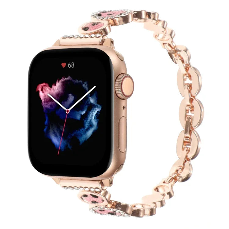 Pulseira de Relógio em Metal com Corrente e Strass Leopardo, Para Apple Watch 42mm, Para Apple Watch 38mm