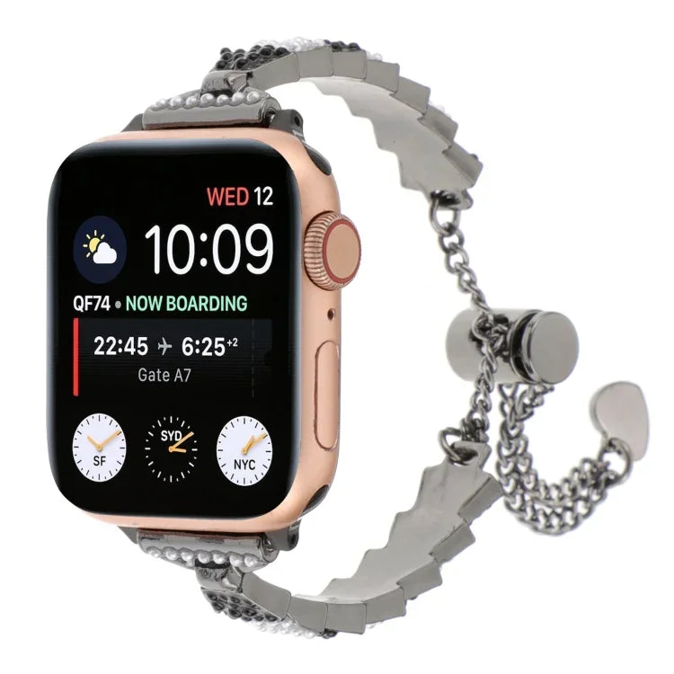 Pulseira de Relógio em Metal com Corrente e Contas de Concha, Para Apple Watch 42mm, Para Apple Watch 38mm