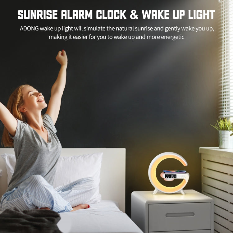 G69 Altifalante Bluetooth Inteligente em Forma de G com Carregador Sem Fios, Despertador e Luz de Despertar, G69 (Preto), G69 (Branco)