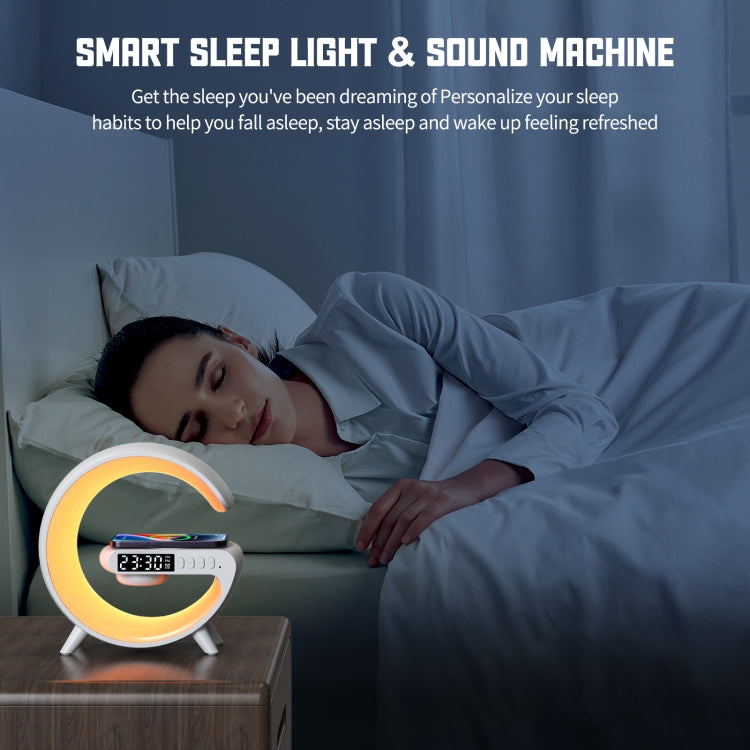 G69 Altifalante Bluetooth Inteligente em Forma de G com Carregador Sem Fios, Despertador e Luz de Despertar, G69 (Preto), G69 (Branco)
