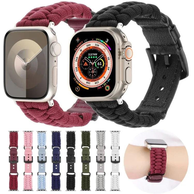 Correia de Relógio em Pele Genuína Paracord Simples, Para Apple Watch 42mm, Para Apple Watch 38mm
