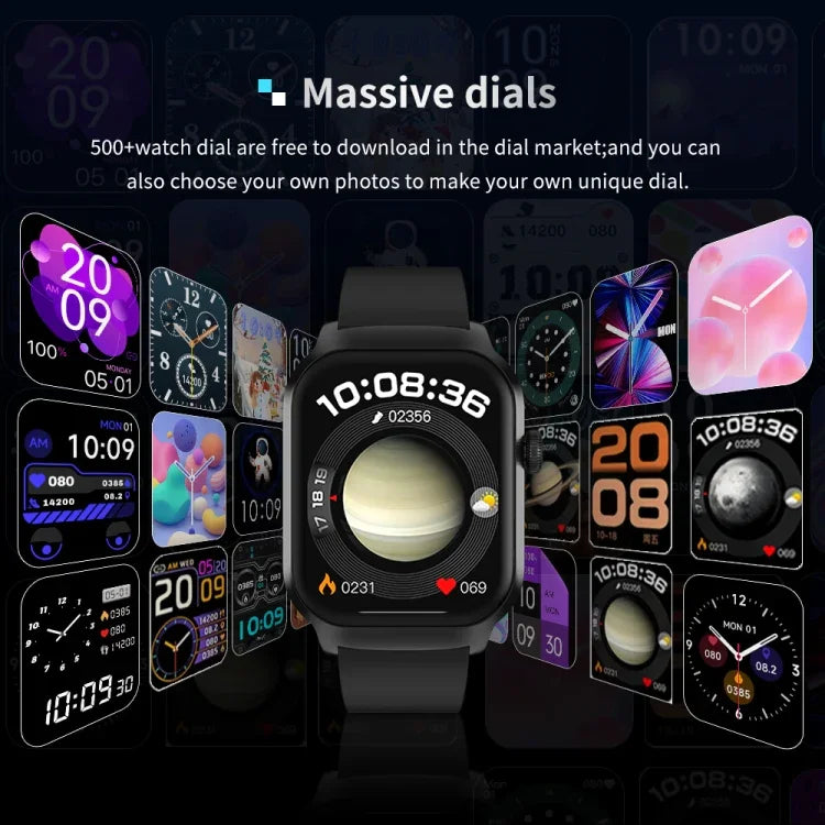 2.01 inch Leather Strap Bluetooth Call Smart Watch Support Heart Rate Monitoring / Non-invasive Blood Sugar, Leather Strap Black, Leather Strap Brown