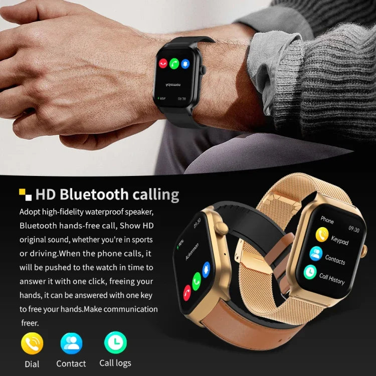 2.01 inch Silicone Strap Bluetooth Call Smart Watch Support Heart Rate Monitoring / Non-invasive Blood Sugar, Silicone Strap Black, Silicone Strap Light Yellow