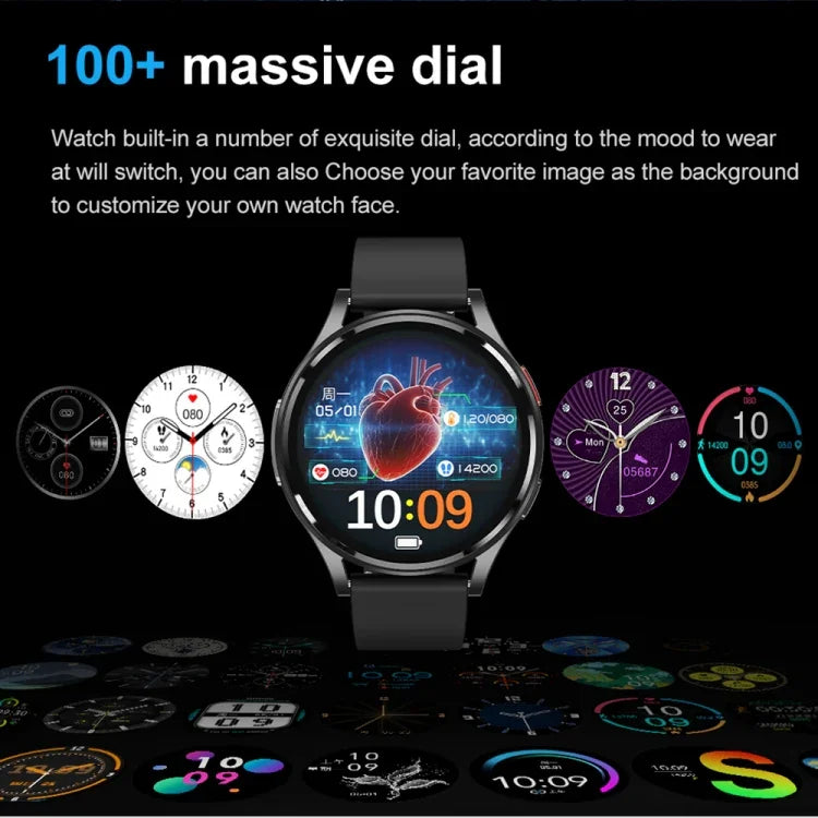 Smartwatch com Ecrã de 1,43 polegadas, Pulseira de Silicone, Chamada Bluetooth, Suporte a ECG / Açúcar no Sangue Não Invasivo, Pulseira de Silicone Preta, Pulseira de Silicone Amarelo Claro