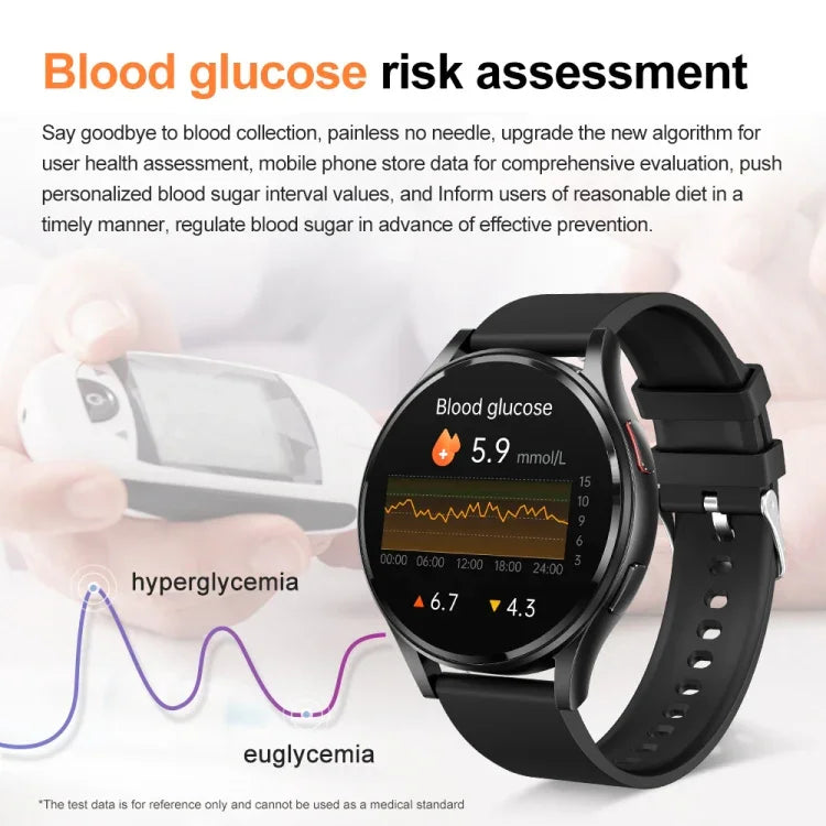 Smartwatch com Ecrã de 1,43 polegadas, Pulseira de Silicone, Chamada Bluetooth, Suporte a ECG / Açúcar no Sangue Não Invasivo, Pulseira de Silicone Preta, Pulseira de Silicone Amarelo Claro