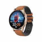Smartwatch com Ecrã de 1,43 polegadas, Pulseira de Couro, Chamada Bluetooth, Suporte a ECG / Açúcar no Sangue Não Invasivo, Pulseira de Couro Preta, Pulseira de Couro Castanha
