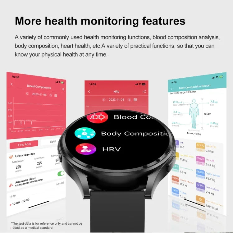 Smartwatch com Ecrã de 1,43 polegadas, Pulseira de Couro, Chamada Bluetooth, Suporte a ECG / Açúcar no Sangue Não Invasivo, Pulseira de Couro Preta, Pulseira de Couro Castanha