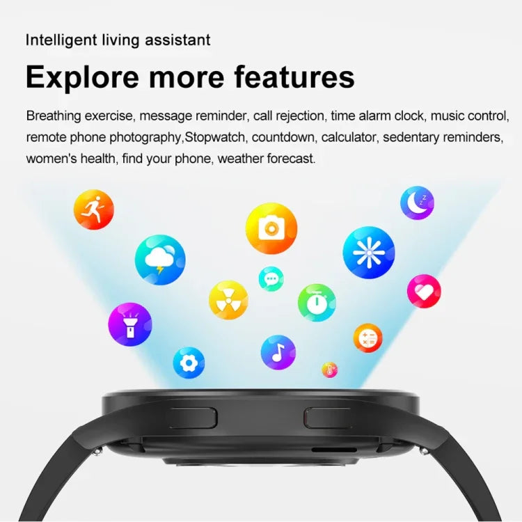 Smartwatch com Ecrã de 1,43 polegadas, Pulseira de Couro, Chamada Bluetooth, Suporte a ECG / Açúcar no Sangue Não Invasivo, Pulseira de Couro Preta, Pulseira de Couro Castanha