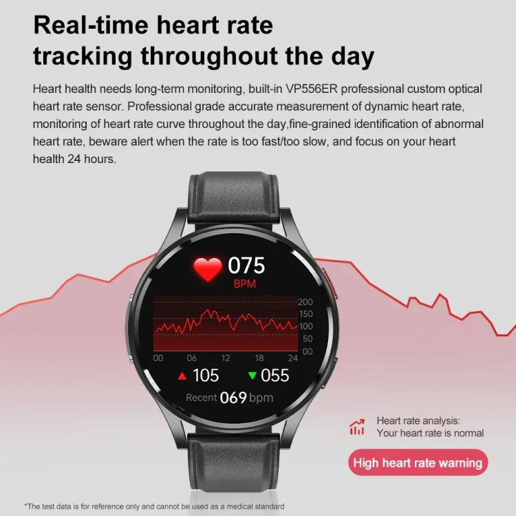 Smartwatch com Ecrã de 1,43 polegadas, Pulseira de Couro, Chamada Bluetooth, Suporte a ECG / Açúcar no Sangue Não Invasivo, Pulseira de Couro Preta, Pulseira de Couro Castanha