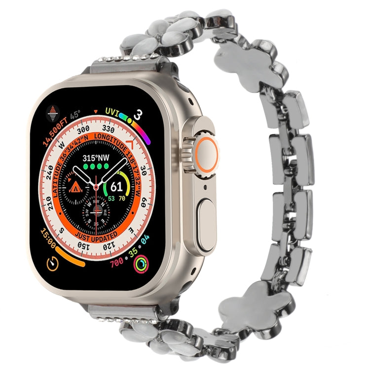 Pulseira de Relógio em Liga de Zinco com Flor de 5 Pétalas, Para Apple Watch SE 2023 44mm, Para Apple Watch SE 2023 40mm, Para Apple Watch Ultra 2 49mm, Para Apple Watch Series 9 45mm, Para Apple Watch Series 9 41mm, Para Apple Watch Ultra 49mm