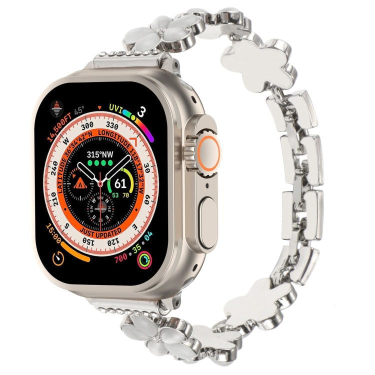 Pulseira de Relógio em Liga de Zinco com Flor de 5 Pétalas, Para Apple Watch SE 2023 44mm, Para Apple Watch SE 2023 40mm, Para Apple Watch Ultra 2 49mm, Para Apple Watch Series 9 45mm, Para Apple Watch Series 9 41mm, Para Apple Watch Ultra 49mm