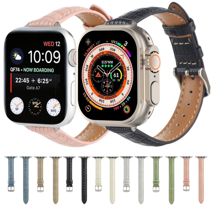 Slim Crocodile Leather Watch Band, For Apple Watch SE 2023 44mm, For Apple Watch SE 2023 40mm, For Apple Watch Ultra 2 49mm, For Apple Watch Series 9 45mm, For Apple Watch Series 9 41mm, For Apple Watch Ultra 49mm