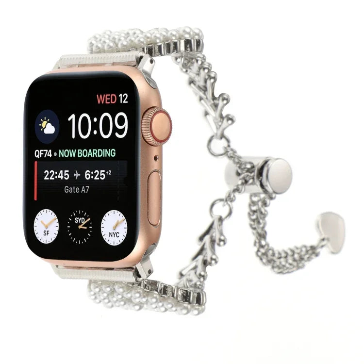 Correia de Relógio em Metal com Corrente de Liga de Zinco Redonda com Pérolas, Para Apple Watch 42mm, Para Apple Watch 38mm