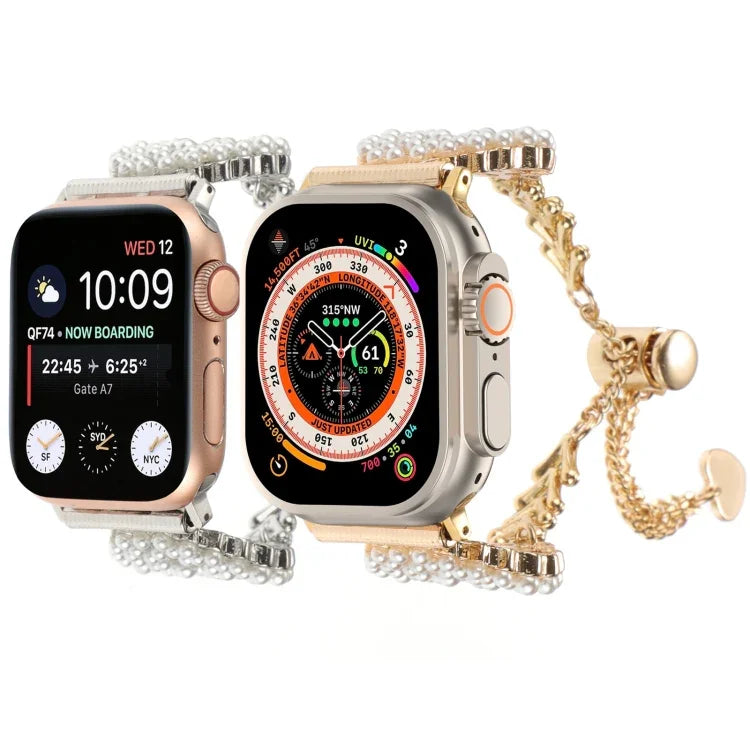Correia de Relógio em Metal com Corrente de Liga de Zinco Redonda com Pérolas, Para Apple Watch 42mm, Para Apple Watch 38mm