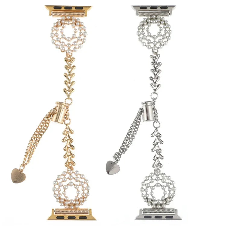 Correia de Relógio em Metal com Corrente de Liga de Zinco Redonda com Pérolas, Para Apple Watch 42mm, Para Apple Watch 38mm