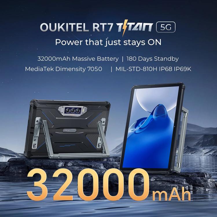 Tablet robusto OUKITEL RT7 TITAN 5G rede IP68/IP69K, 10,1 polegadas Android 15 MediaTek Dimensity 7050 Octa Core, suporte Dual SIM, ficha EU, RT7 5G 12GB+512GB