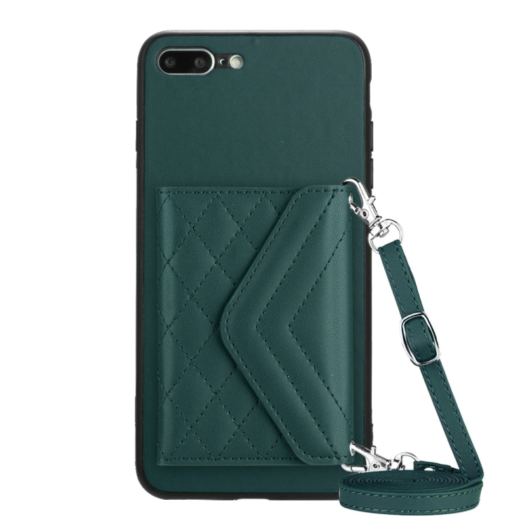 Capa de telemóvel com bolsa para cartões de textura rombica RFID com cordão longo, para iPhone 12 mini, para iPhone 11 Pro Max, para iPhone 11, para iPhone 11 Pro, para iPhone XS / X, para iPhone XR, para iPhone XS Max, para iPhone 8 Plus / 7 Plus