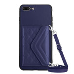Capa de telemóvel com bolsa para cartões de textura rombica RFID com cordão longo, para iPhone 12 mini, para iPhone 11 Pro Max, para iPhone 11, para iPhone 11 Pro, para iPhone XS / X, para iPhone XR, para iPhone XS Max, para iPhone 8 Plus / 7 Plus