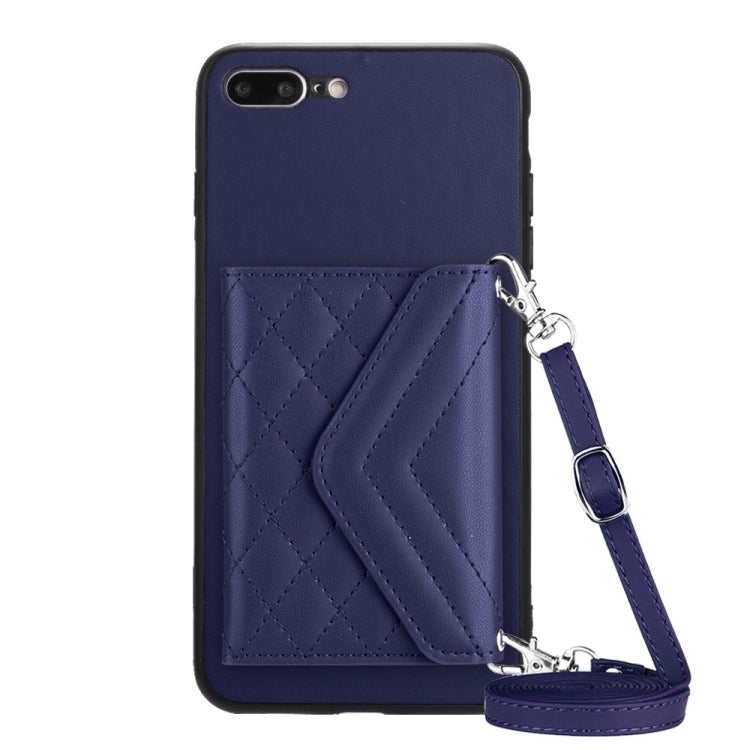 Capa de telemóvel com bolsa para cartões de textura rombica RFID com cordão longo, para iPhone 12 mini, para iPhone 11 Pro Max, para iPhone 11, para iPhone 11 Pro, para iPhone XS / X, para iPhone XR, para iPhone XS Max, para iPhone 8 Plus / 7 Plus