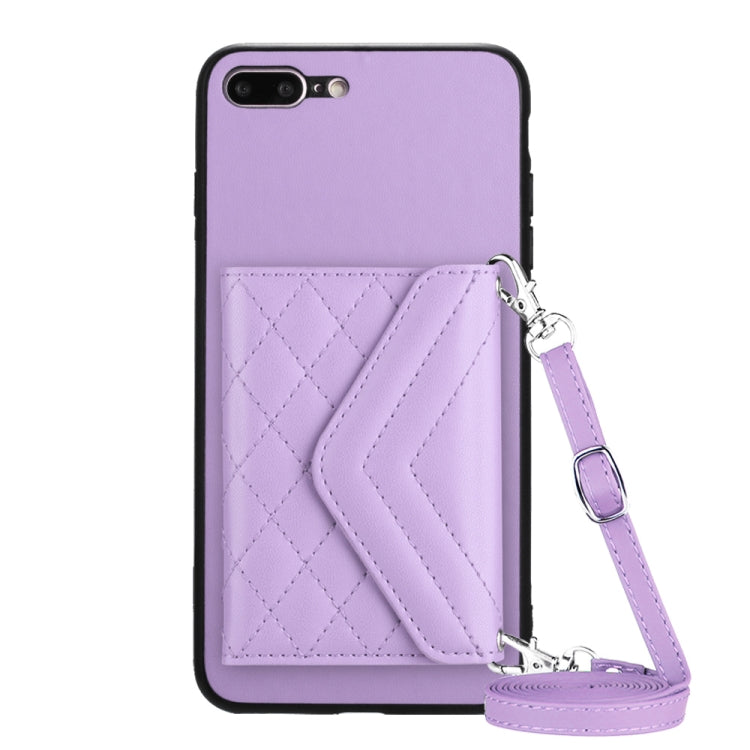 Capa de telemóvel com bolsa para cartões de textura rombica RFID com cordão longo, para iPhone 12 mini, para iPhone 11 Pro Max, para iPhone 11, para iPhone 11 Pro, para iPhone XS / X, para iPhone XR, para iPhone XS Max, para iPhone 8 Plus / 7 Plus