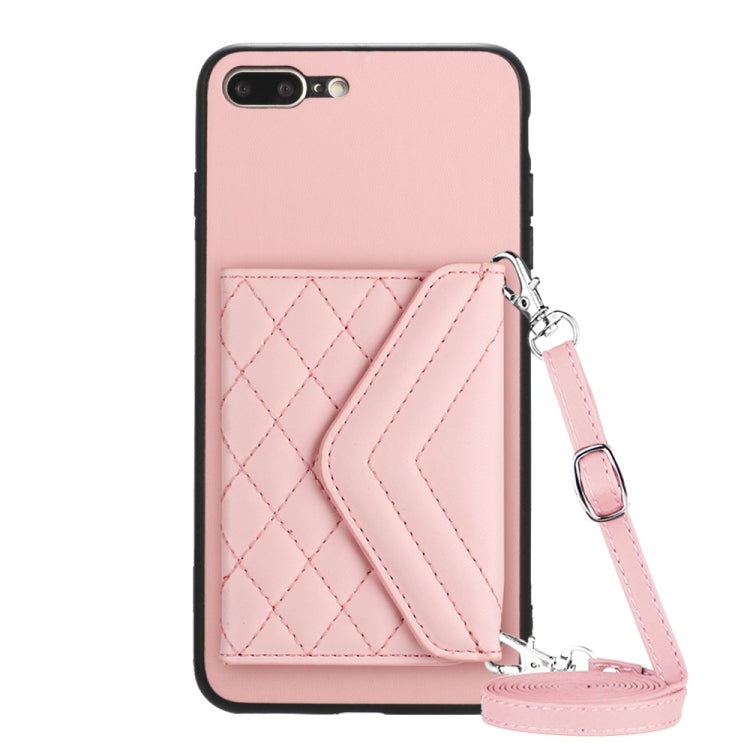 Capa de telemóvel com bolsa para cartões de textura rombica RFID com cordão longo, para iPhone 12 mini, para iPhone 11 Pro Max, para iPhone 11, para iPhone 11 Pro, para iPhone XS / X, para iPhone XR, para iPhone XS Max, para iPhone 8 Plus / 7 Plus