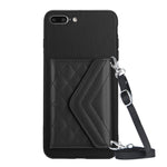 Capa de telemóvel com bolsa para cartões de textura rombica RFID com cordão longo, para iPhone 12 mini, para iPhone 11 Pro Max, para iPhone 11, para iPhone 11 Pro, para iPhone XS / X, para iPhone XR, para iPhone XS Max, para iPhone 8 Plus / 7 Plus