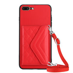 Capa de telemóvel com bolsa para cartões de textura rombica RFID com cordão longo, para iPhone 12 mini, para iPhone 11 Pro Max, para iPhone 11, para iPhone 11 Pro, para iPhone XS / X, para iPhone XR, para iPhone XS Max, para iPhone 8 Plus / 7 Plus