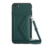 Capa de telemóvel com bolsa para cartões de textura rombica RFID com cordão longo, para iPhone SE 2022 / SE 2020, para iPhone 13 Pro Max, para iPhone 13 Pro, para iPhone 13, para iPhone 13 mini, para iPhone 12, para iPhone 12 Pro Max, para iPhone 12 Pro