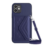 Capa de telemóvel com bolsa para cartões de textura rombica RFID com cordão longo, para iPhone 12 mini, para iPhone 11 Pro Max, para iPhone 11, para iPhone 11 Pro, para iPhone XS / X, para iPhone XR, para iPhone XS Max, para iPhone 8 Plus / 7 Plus