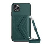 Capa de telemóvel com bolsa para cartões de textura rombica RFID com cordão longo, para iPhone 12 mini, para iPhone 11 Pro Max, para iPhone 11, para iPhone 11 Pro, para iPhone XS / X, para iPhone XR, para iPhone XS Max, para iPhone 8 Plus / 7 Plus