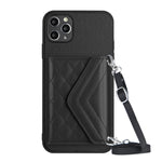 Capa de telemóvel com bolsa para cartões de textura rombica RFID com cordão longo, para iPhone 12 mini, para iPhone 11 Pro Max, para iPhone 11, para iPhone 11 Pro, para iPhone XS / X, para iPhone XR, para iPhone XS Max, para iPhone 8 Plus / 7 Plus