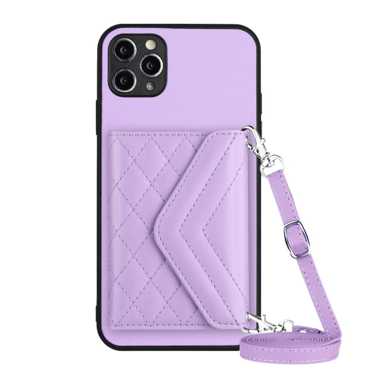 Capa de telemóvel com bolsa para cartões de textura rombica RFID com cordão longo, para iPhone 12 mini, para iPhone 11 Pro Max, para iPhone 11, para iPhone 11 Pro, para iPhone XS / X, para iPhone XR, para iPhone XS Max, para iPhone 8 Plus / 7 Plus