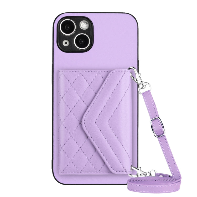 Capa de telemóvel com bolsa para cartões de textura rombica RFID com cordão longo, para iPhone SE 2022 / SE 2020, para iPhone 13 Pro Max, para iPhone 13 Pro, para iPhone 13, para iPhone 13 mini, para iPhone 12, para iPhone 12 Pro Max, para iPhone 12 Pro