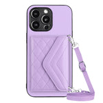 Capa de telemóvel com bolsa para cartões de textura rombica RFID com cordão longo, para iPhone SE 2022 / SE 2020, para iPhone 13 Pro Max, para iPhone 13 Pro, para iPhone 13, para iPhone 13 mini, para iPhone 12, para iPhone 12 Pro Max, para iPhone 12 Pro