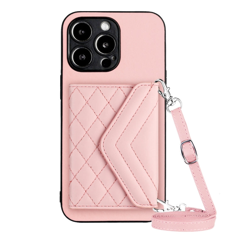 Capa de telemóvel com bolsa para cartões de textura rombica RFID com cordão longo, para iPhone SE 2022 / SE 2020, para iPhone 13 Pro Max, para iPhone 13 Pro, para iPhone 13, para iPhone 13 mini, para iPhone 12, para iPhone 12 Pro Max, para iPhone 12 Pro