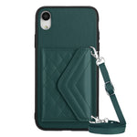 Capa de telemóvel com bolsa para cartões de textura rombica RFID com cordão longo, para iPhone 12 mini, para iPhone 11 Pro Max, para iPhone 11, para iPhone 11 Pro, para iPhone XS / X, para iPhone XR, para iPhone XS Max, para iPhone 8 Plus / 7 Plus