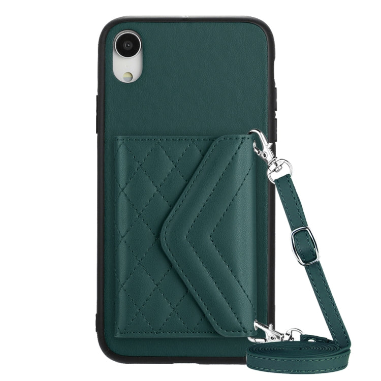 Capa de telemóvel com bolsa para cartões de textura rombica RFID com cordão longo, para iPhone 12 mini, para iPhone 11 Pro Max, para iPhone 11, para iPhone 11 Pro, para iPhone XS / X, para iPhone XR, para iPhone XS Max, para iPhone 8 Plus / 7 Plus