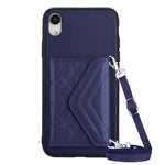 Capa de telemóvel com bolsa para cartões de textura rombica RFID com cordão longo, para iPhone 12 mini, para iPhone 11 Pro Max, para iPhone 11, para iPhone 11 Pro, para iPhone XS / X, para iPhone XR, para iPhone XS Max, para iPhone 8 Plus / 7 Plus