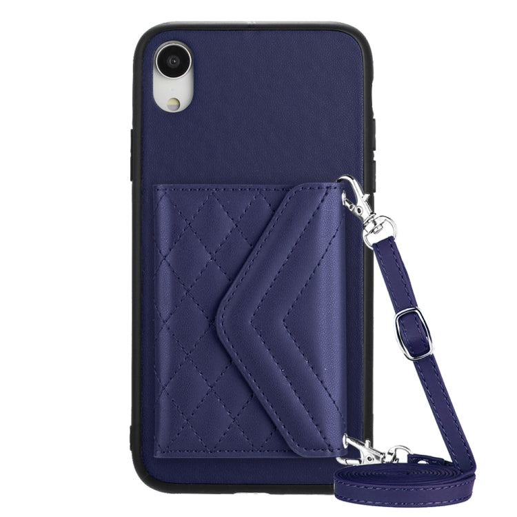 Capa de telemóvel com bolsa para cartões de textura rombica RFID com cordão longo, para iPhone 12 mini, para iPhone 11 Pro Max, para iPhone 11, para iPhone 11 Pro, para iPhone XS / X, para iPhone XR, para iPhone XS Max, para iPhone 8 Plus / 7 Plus