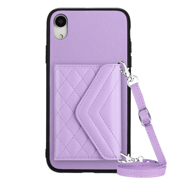 Capa de telemóvel com bolsa para cartões de textura rombica RFID com cordão longo, para iPhone 12 mini, para iPhone 11 Pro Max, para iPhone 11, para iPhone 11 Pro, para iPhone XS / X, para iPhone XR, para iPhone XS Max, para iPhone 8 Plus / 7 Plus