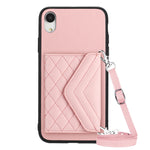 Capa de telemóvel com bolsa para cartões de textura rombica RFID com cordão longo, para iPhone 12 mini, para iPhone 11 Pro Max, para iPhone 11, para iPhone 11 Pro, para iPhone XS / X, para iPhone XR, para iPhone XS Max, para iPhone 8 Plus / 7 Plus