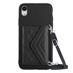 Capa de telemóvel com bolsa para cartões de textura rombica RFID com cordão longo, para iPhone 12 mini, para iPhone 11 Pro Max, para iPhone 11, para iPhone 11 Pro, para iPhone XS / X, para iPhone XR, para iPhone XS Max, para iPhone 8 Plus / 7 Plus